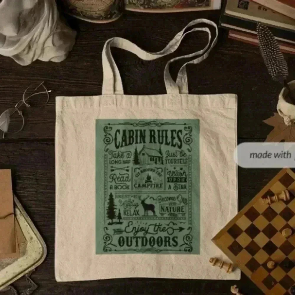 Cabin rules recycled canvas tote bag - Picture 2 of 4
